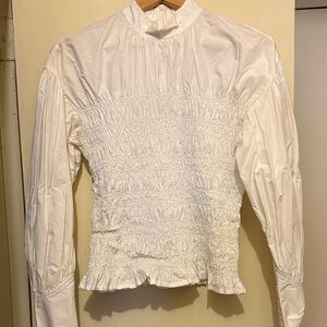 Ganni size 40 Elegant White Smocked Women's Top